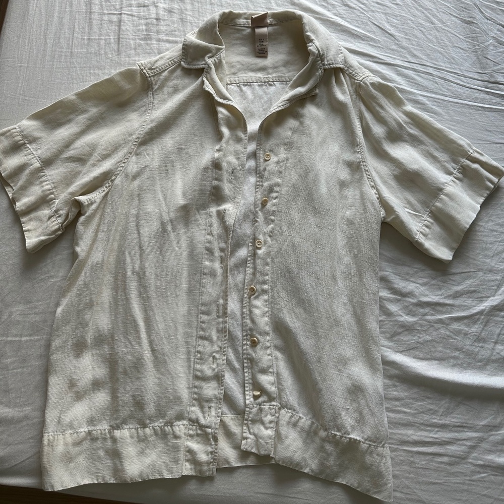 Premium Linen🏖️Short-Sleeve Button-Down Size M